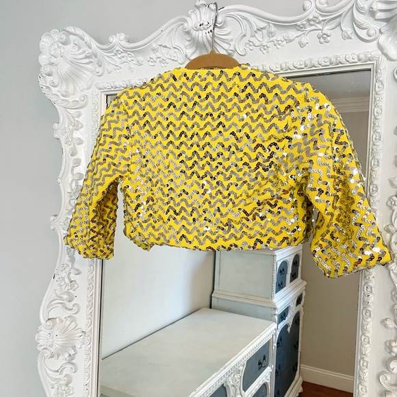 SALE New York Couture One of a Kind Yellow SEQUIN Crop Top Jacket - Picture 7 of 8